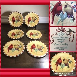 LENOX WINTER GREETINGS EVERYDAY CARDINAL PLATE salad Lot Of (6), So Gorgeous!